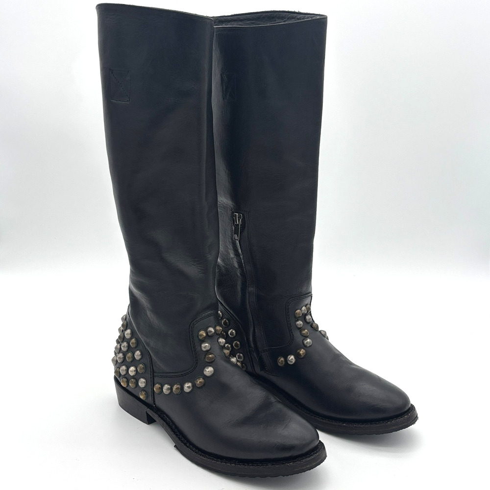 ASH Black Leather Studded Knee High Boot Zip EU 39 US 8.5 Made Mexico